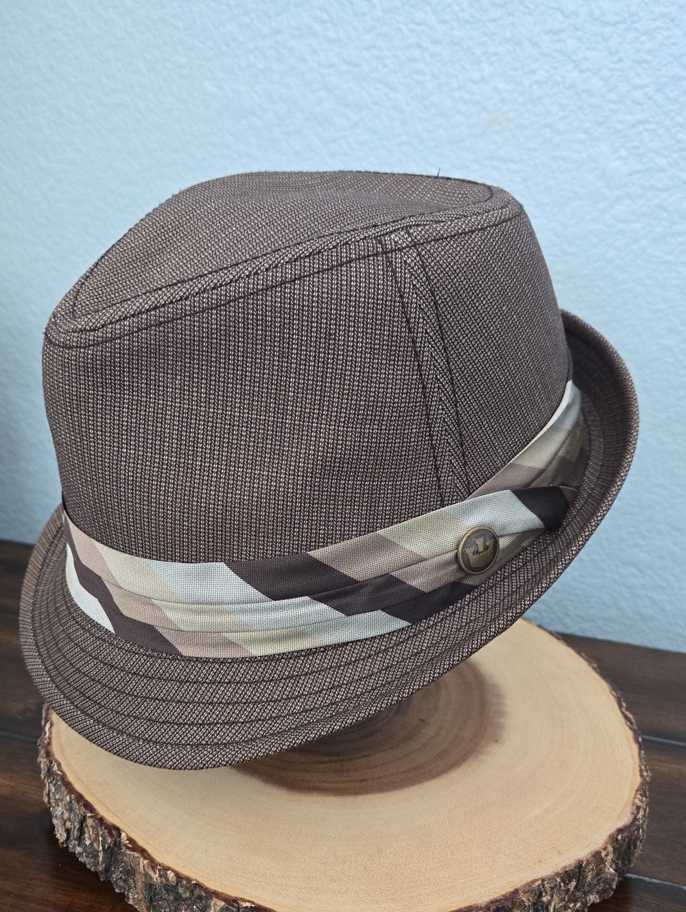 GOORIN BROS Fedora Trilby Hat Brown Tweed Satin Band Size LARGE
